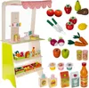 Marktstand Kinder aus Holz mit Markise und Zubehör 25 Teile Produktbild-Vorschau 1