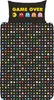 A Pac-Man themed duvet cover and pillowcase set with a repeating pattern of Pac-Man ghosts and dots on a black background. The pillowcase has the text 'GAME OVER' and Pac-Man characters. Voir les images du produit