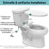 Diagram showing the installation steps for a bidet attachment on a toilet. Produktbild-Vorschau