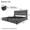 A diagram of a bed frame with dimensions and recommended mattress thickness. Anteprima dell’immagine prodotto