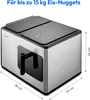 A silver and black ice maker with dimensions indicated by text overlays. Produktbild-Vorschau