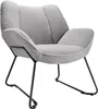 A gray bouclé armchair with black metal legs, shown against a white background. Náhled obrázku produktu