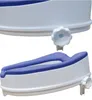 A close-up view of a white and blue toilet seat riser with adjustable knobs. Anteprima dell’immagine prodotto