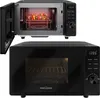 A collage of two images showing a ProfiCook microwave. The top image shows the microwave door open with food inside, and the bottom image shows the microwave closed. Produktbild-Vorschau