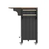 A side view of a black kitchen cart with a wooden top and wheels. Podgląd zdjęcia produktu