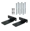 A set of black metal T-brackets and mounting hardware, including screws and wall anchors, displayed on a white background. Produktbild-Vorschau