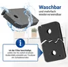 A foam filter being cleaned with water, and a damaged foam filter. Text highlights washability and reusability, and a warning about damaged filters. Produktbild-Vorschau
