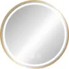 A round mirror with a gold frame and integrated LED lighting. Voir les images du produit