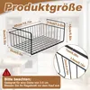 A diagram showing the dimensions and features of a black wire storage basket, with German text providing usage instructions. Produktbild-Vorschau