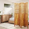 A bedroom scene with a wooden dresser, bed, and a folding screen. Produktbild-Vorschau