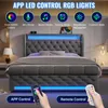 A bed with LED lights controlled by a smartphone app and remote control. Produktbild-Vorschau