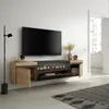 A modern living room with a wall-mounted TV stand featuring an electric fireplace. Produktbild-Vorschau