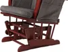 Close-up view of the base and seat mechanism of a wooden rocking chair with gray corduroy cushions. Náhled obrázku produktu