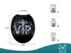 A diagram showing the dimensions of a toilet seat and compatibility with different toilet shapes. Produktbild-Vorschau