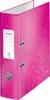 A pink metallic Leitz lever arch file is shown against a white background. Náhled obrázku produktu