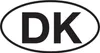 An oval sticker with the letters DK in black on a white background. Náhled obrázku produktu