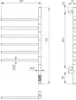 Technical drawing of a heated towel rail with dimensions and details. Náhľad obrázku produktu