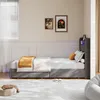 Łóżko 90 x 200 cm z szarego lnu z podświetlanym wezgłowiem Podgląd zdjęcia produktu 3
