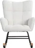 A white, fluffy rocking chair with a black metal frame and wooden rockers, presented against a white background. Podgląd zdjęcia produktu