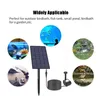 A solar-powered fountain pump kit is shown with various circular images demonstrating its wide applicability in different outdoor settings. Podgląd zdjęcia produktu