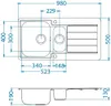 Technical drawing with dimensions of a sink. Produktbild-Vorschau