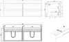 Technical drawings and a 3D illustration of a bathroom vanity. The drawings show dimensions and details of the vanity, which appears to have two drawers and a sink area. The 3D illustration provides an isometric view of the vanity with open drawers, showin Anteprima dell’immagine prodotto