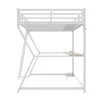 A white metal loft bed with a desk underneath, shown from the side against a white background. Voir les images du produit