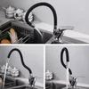 A collage of three images showing a kitchen faucet with a flexible black hose and silver base, with water running. Náhľad obrázku produktu
