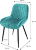A teal velvet dining chair with dimensions indicated by measurement lines and text. Náhľad obrázku produktu