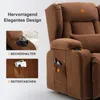 A collage of images showing a brown recliner chair, focusing on its design and features like cup holders and side pockets. Podgląd zdjęcia produktu
