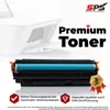 A printer and a toner cartridge are shown, with marketing text and icons. Produktbild-Vorschau