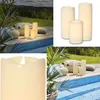 Collage of LED candles in outdoor settings and a close-up of one candle. Podgląd zdjęcia produktu