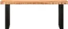 A wooden bench with black metal legs against a white background. Produktbild-Vorschau