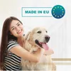 A woman is hugging a golden retriever dog, with a "Made in EU" logo and European Union flag in the background. Podgląd zdjęcia produktu