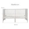 A diagram showing the dimensions of a baby bed. Produktbild-Vorschau