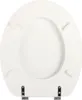 A white toilet seat is shown from a top-down perspective, with its hinges visible at the bottom. Produktbild-Vorschau