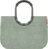 A studio shot of a green shopping bag with gray handles. Voir les images du produit