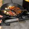 A close-up shot of a black electric double hot plate with food cooking in a pan on one of the burners. Produktbild-Vorschau