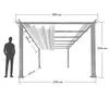A diagram showing the dimensions of a pergola with a person for scale. Podgląd zdjęcia produktu