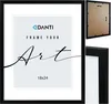 A black picture frame with a white mat and text overlay, shown from the front and side, with a view of the back. Anteprima dell’immagine prodotto