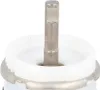 Close-up of a metal shaft emerging from a white plastic component, with a metal ring at the base. Produktbild-Vorschau