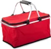 A red insulated shopping and picnic basket with silver handles and black trim. Náhled obrázku produktu