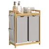 A bamboo laundry hamper with two compartments and side pockets, displayed on a white background. Produktbild-Vorschau