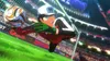 A soccer goalkeeper in mid-air catching a soccer ball in a stadium. Produktbild-Vorschau