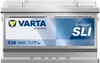 A Varta Silver Dynamic E38 Autobatterie 74 Ah 12V car battery is shown from the front on a white background. Produktbild-Vorschau