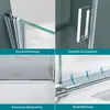 A collage of four close-up images showcasing different features of a shower door. Produktbild-Vorschau