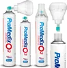 A studio shot of multiple portable oxygen inhalator cans with their accessories. Voir les images du produit