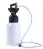 A white manual pump with a black top and a blue hose, isolated on a white background. Produktbild-Vorschau