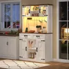 A white sideboard and hutch filled with kitchen items, positioned in front of a window. Podgląd zdjęcia produktu