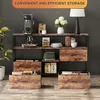 A multi-level storage unit with drawers and shelves, decorated with various items like a coffee maker, toaster, books, and decorative objects. Podgląd zdjęcia produktu